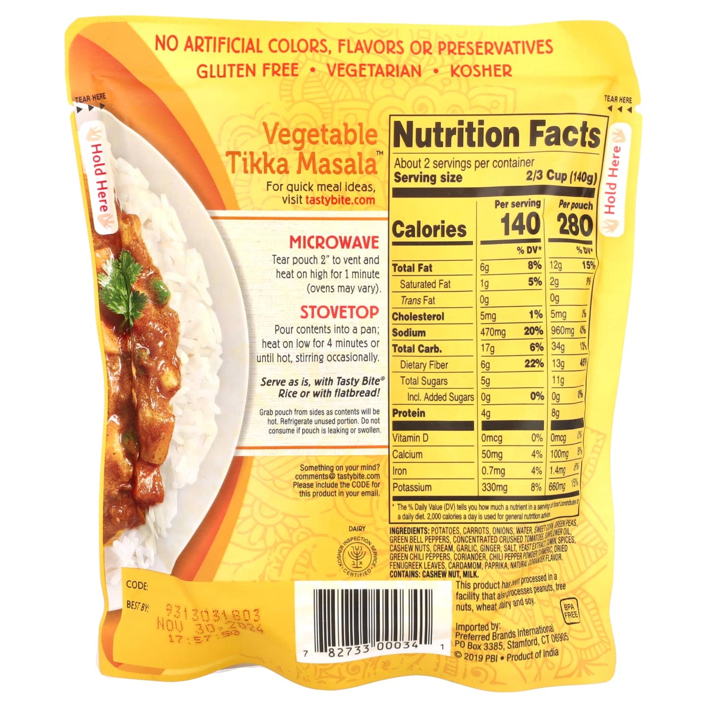 Tasty Bite, Indian Vegetable Tikka Masala™, Mild, 10 oz (285 g) - Image 2