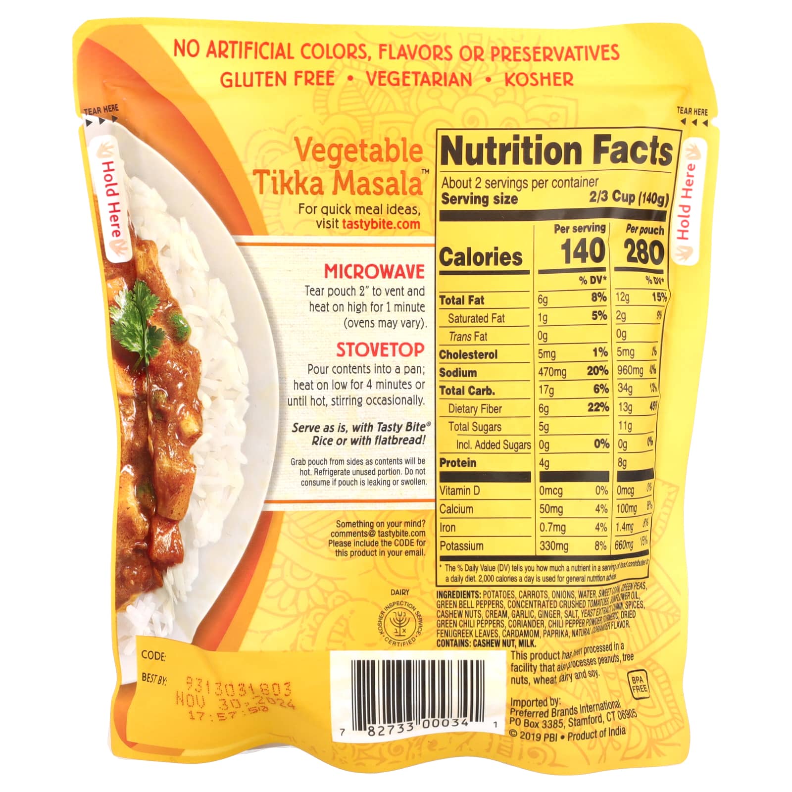 Tasty Bite, Indian Vegetable Tikka Masala™, Mild, 10 oz (285 g) - Image 2