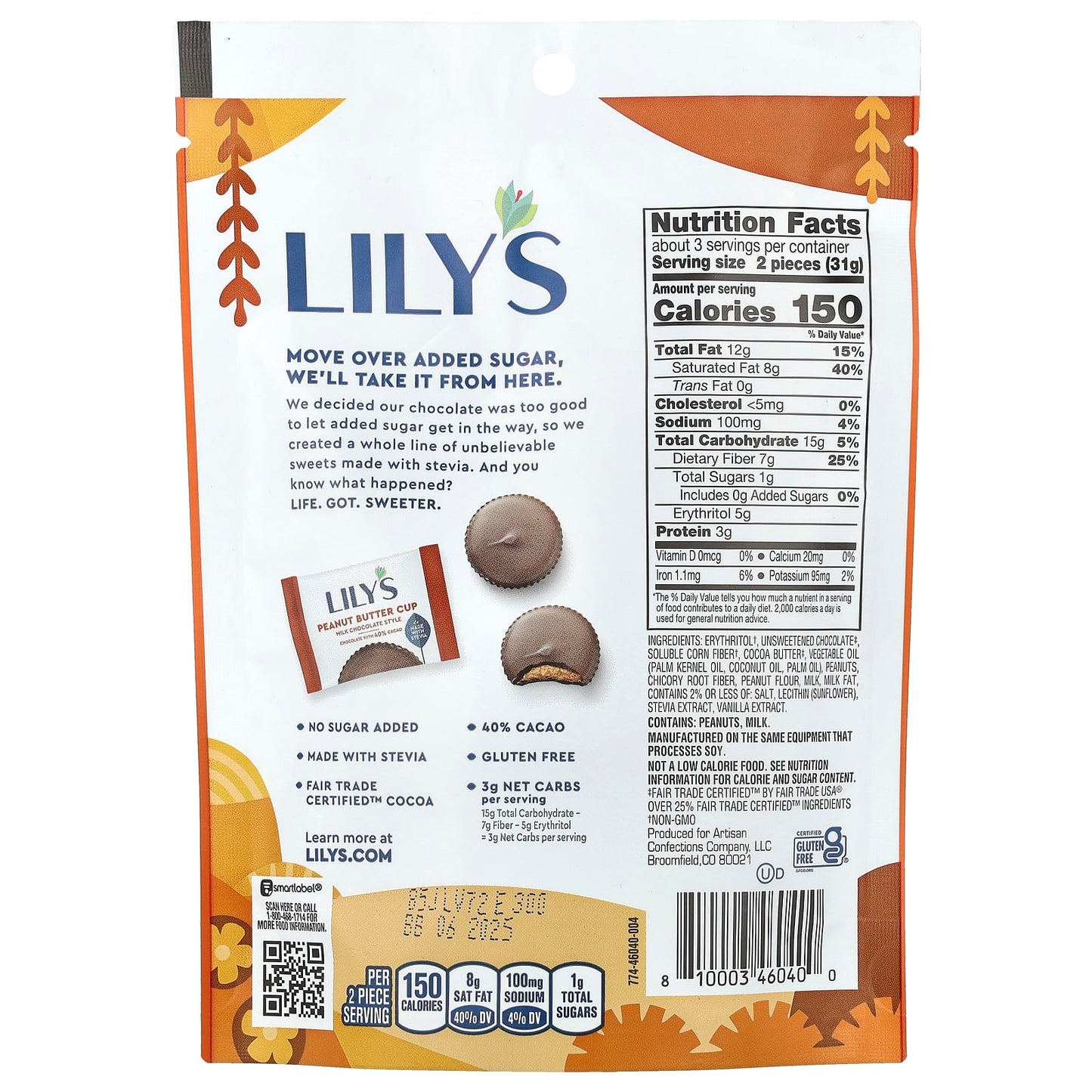 Lily's Sweets, Milk Chocolate Style, Peanut Butter Cups, 3.2 oz (90 g) - Image 2