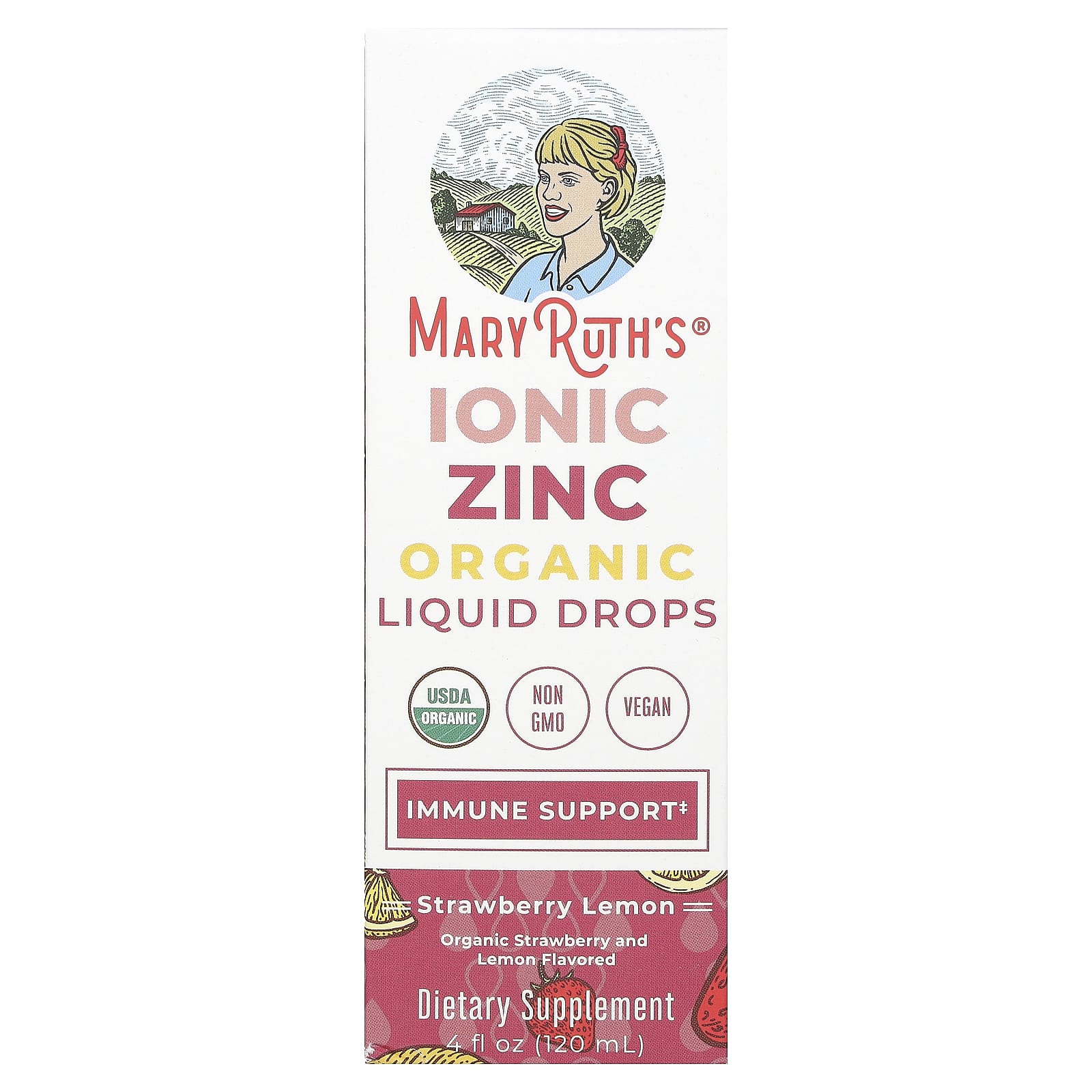 MaryRuth's, Organic Ionic Zinc Liquid Drops, Strawberry Lemon, 3 mg, 4 fl oz (120 ml) - Image 1