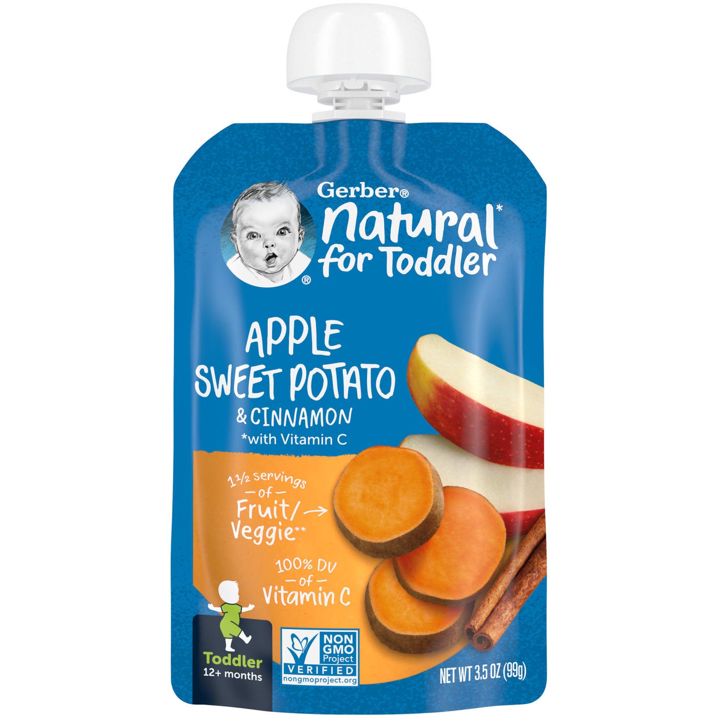 Gerber Natural Toddler Food, Apple Sweet Potato & Cinnamon, 3.5 oz - Image 1