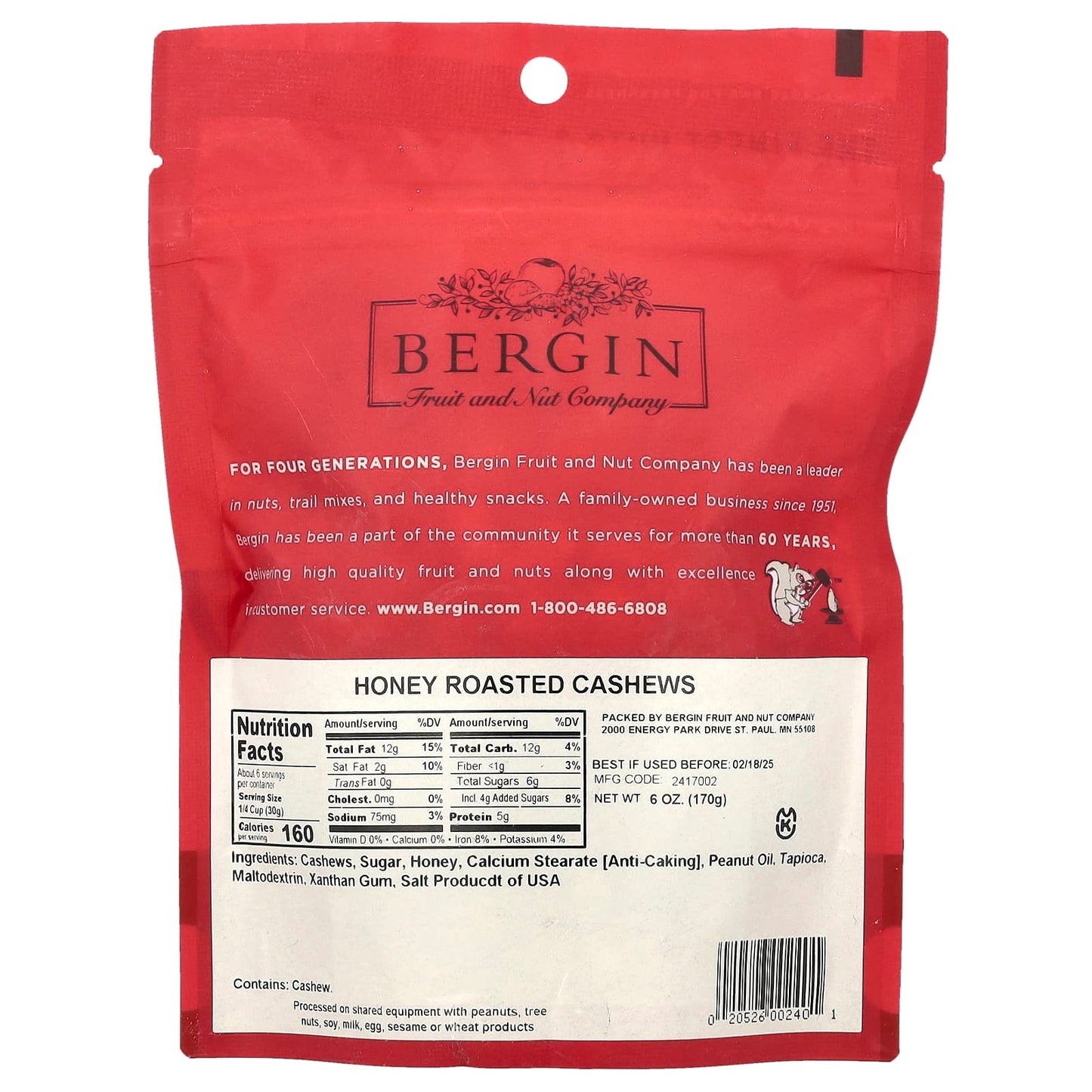 Taste the Difference with Bergin's Honey Roasted Cashews, 6 oz - Image 2