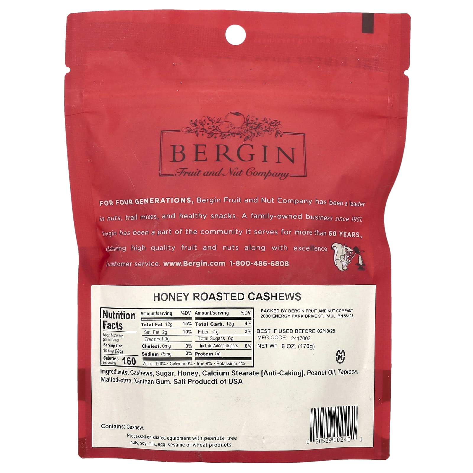 Taste the Difference with Bergin's Honey Roasted Cashews, 6 oz - Image 2