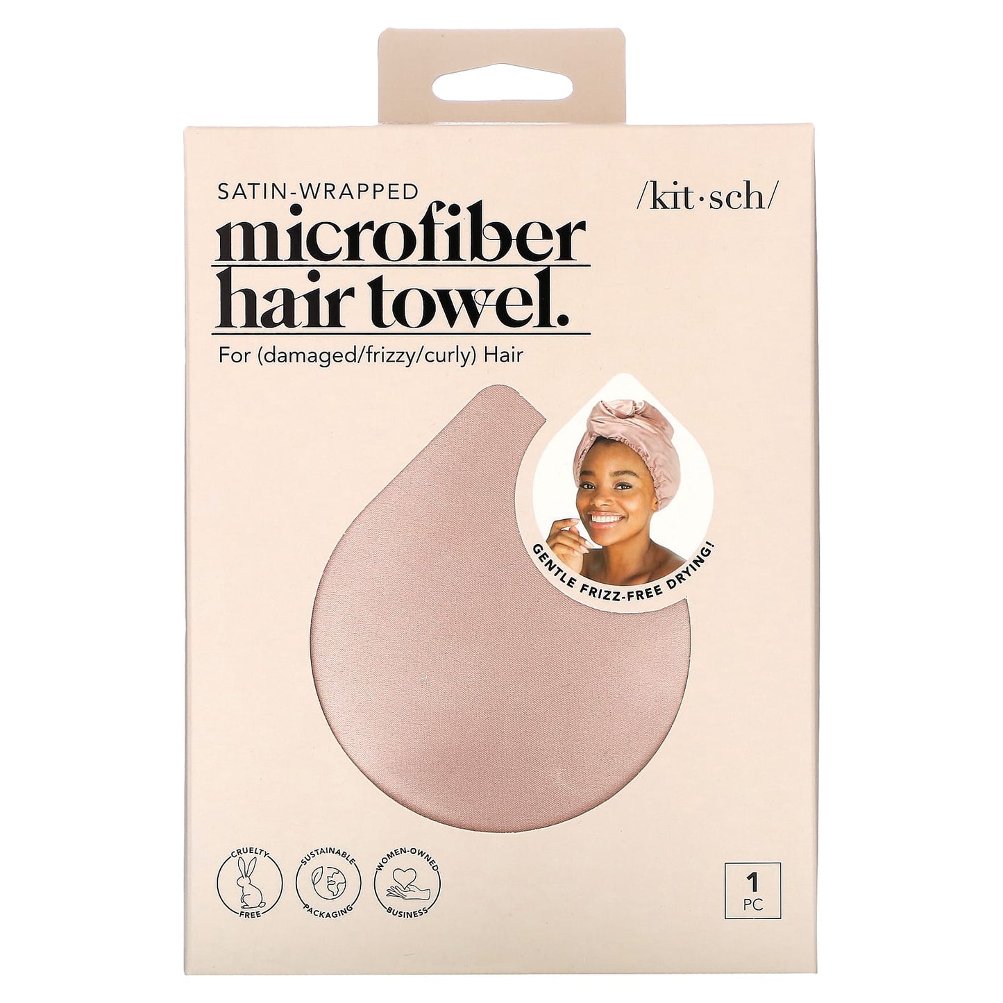 Kitsch, Satin-Wrapped Microfiber Hair Towel, Blush, 1 Towel - Image 1