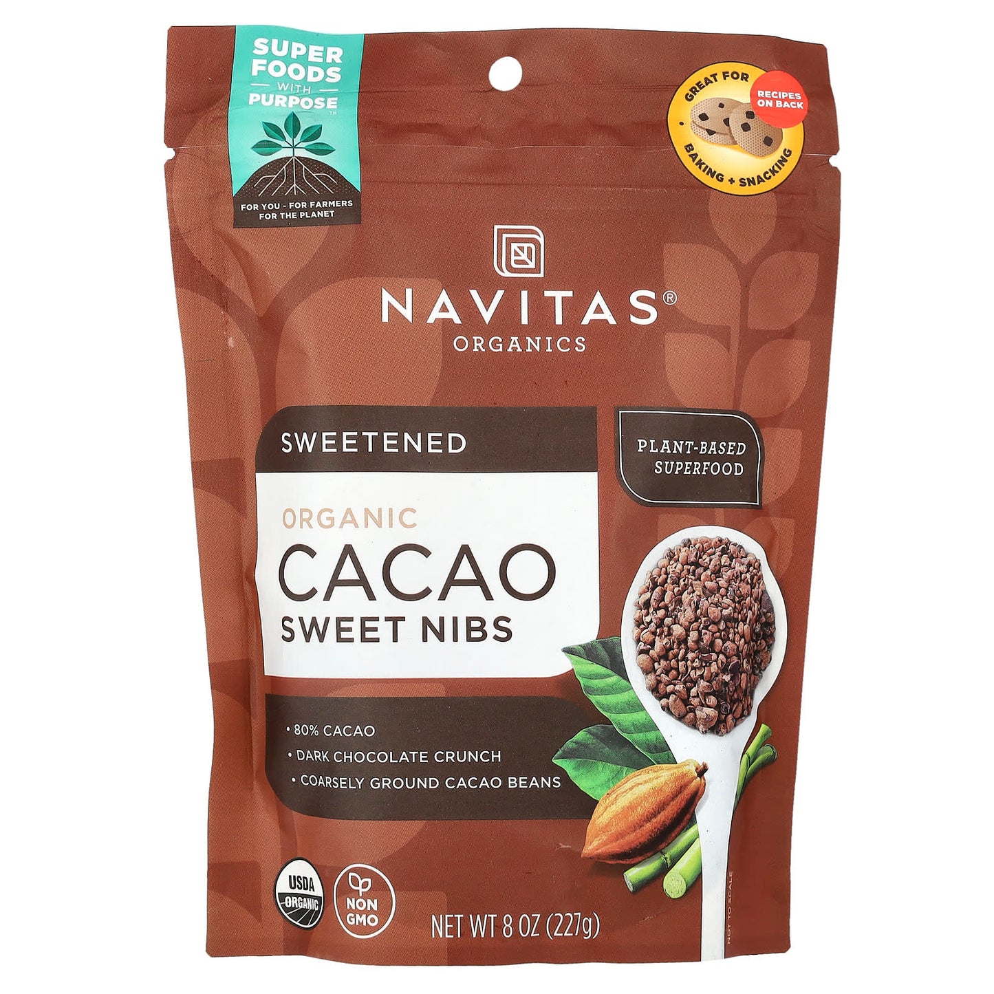 Navitas Organics, Organic Cacao Sweet Nibs, 8 oz (227 g) - Image 1
