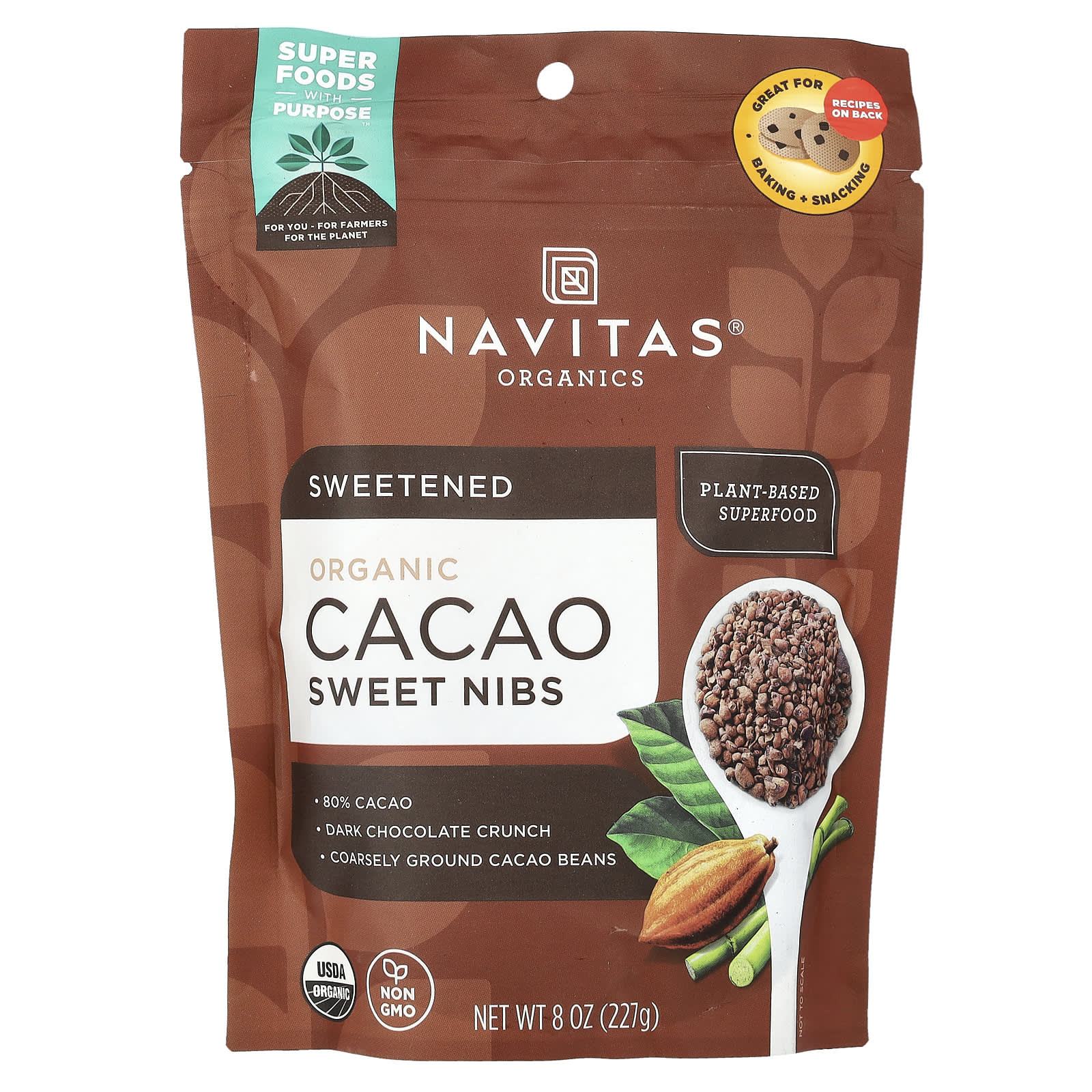 Navitas Organics, Organic Cacao Sweet Nibs, 8 oz (227 g) - Image 1