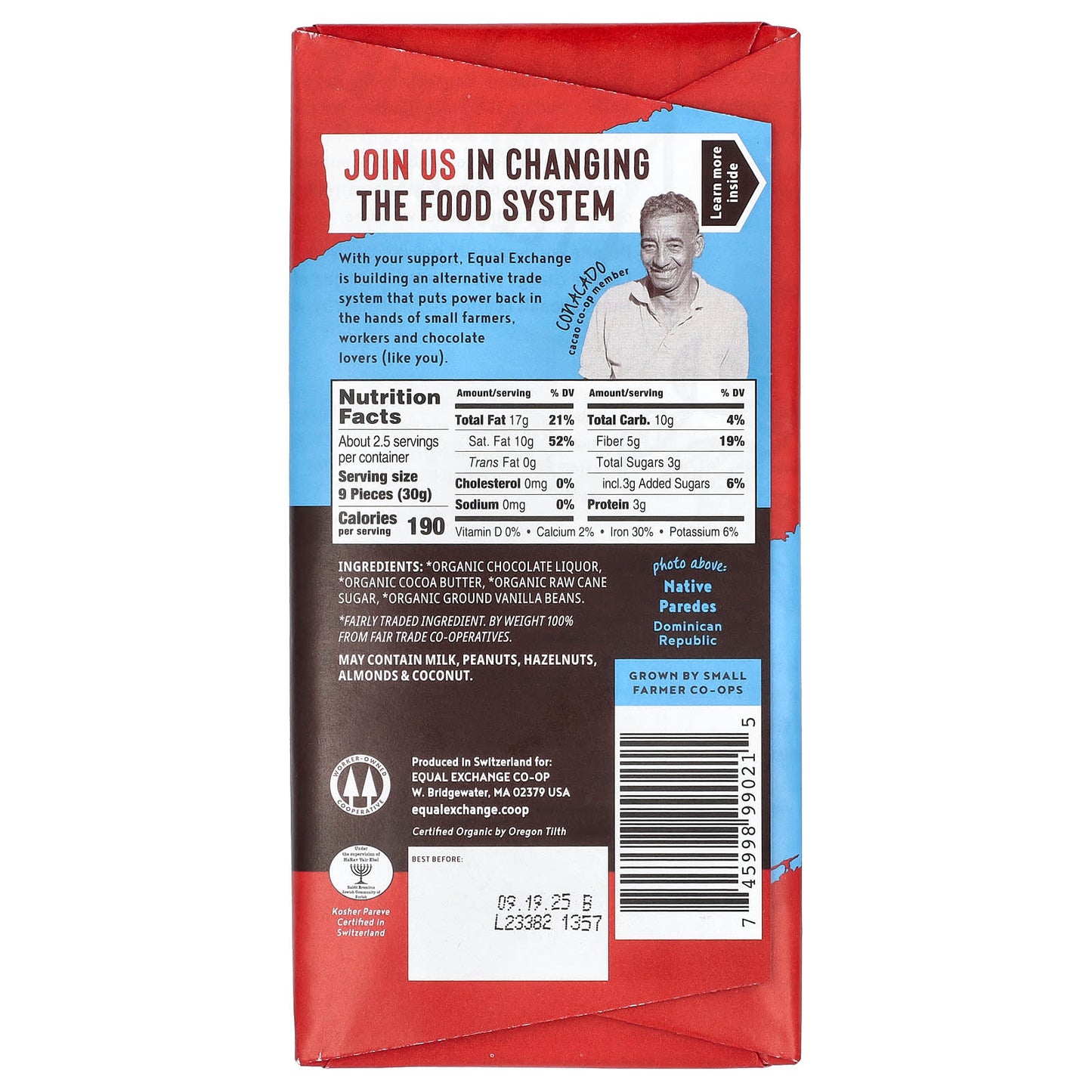 Organic Dark Chocolate, 88% Cacao, Fair Trade, 2.8 oz - Image 2