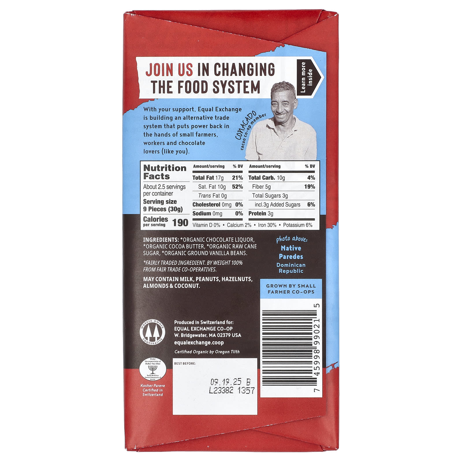 Organic Dark Chocolate, 88% Cacao, Fair Trade, 2.8 oz - Image 2