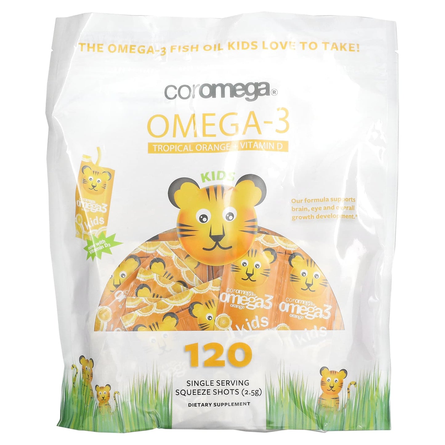 Coromega Kids Omega-3 + Vitamin D Squeeze Shots for Brain & Eye Growth - Image 1