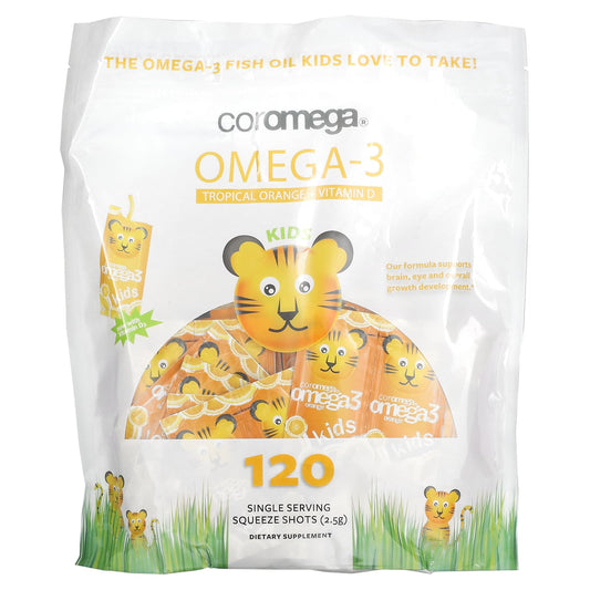 Coromega Kids Omega-3 + Vitamin D Squeeze Shots for Brain & Eye Growth - Image 1