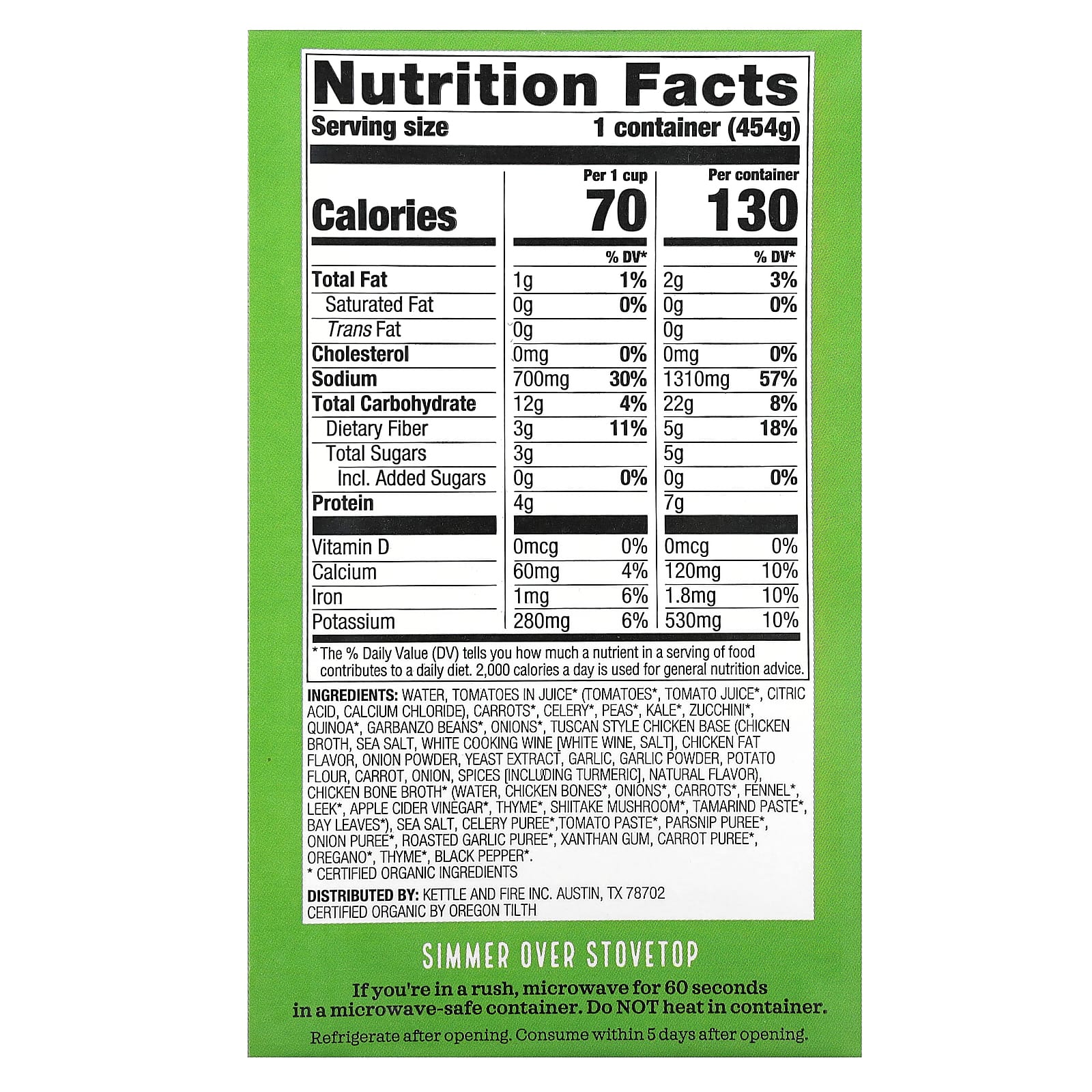 Kettle & Fire, Hearty Soup, Vegetable & Quinoa, 16 oz (454 g) - Image 2