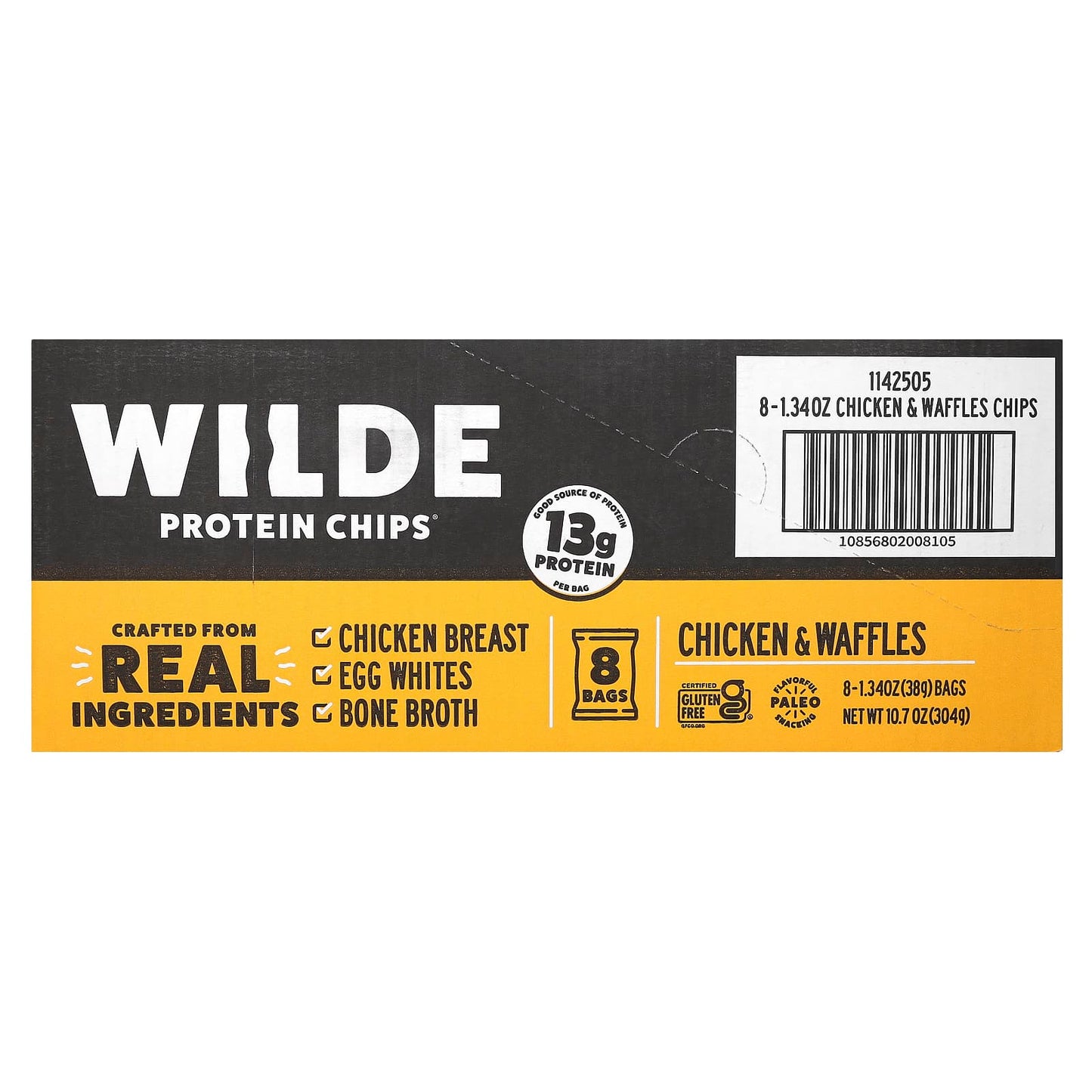 Wilde Brands, Protein Chips, Chicken & Waffles, 8 Bags, 1.34 oz (38 g) Each - Image 2