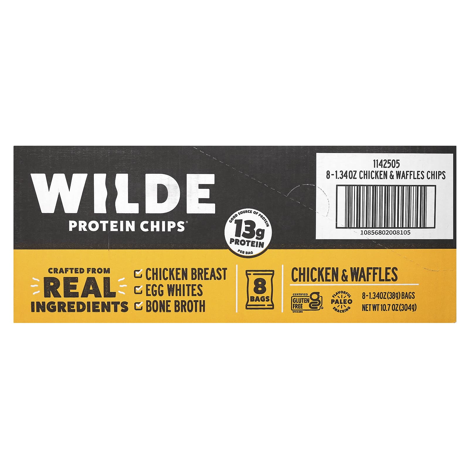 Wilde Brands, Protein Chips, Chicken & Waffles, 8 Bags, 1.34 oz (38 g) Each - Image 2