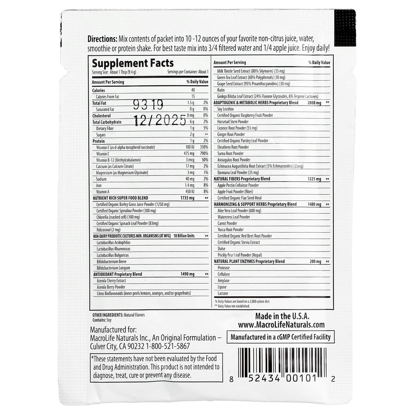 Macrolife Naturals, Macro Greens®, Superfood, 0.3 oz (9.4 g) - Image 2