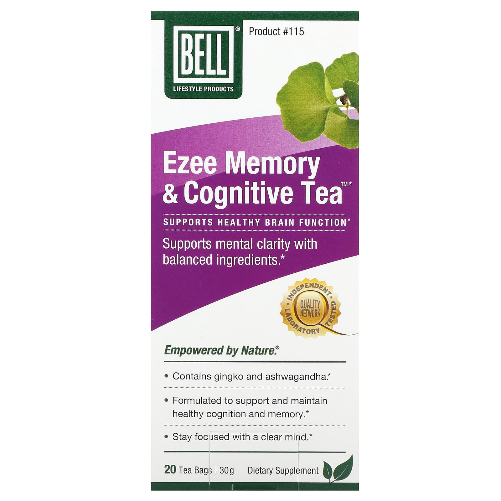 Ezee Memory & Cognitive Tea by Bell Lifestyle, 20 Tea Bags - Image 1