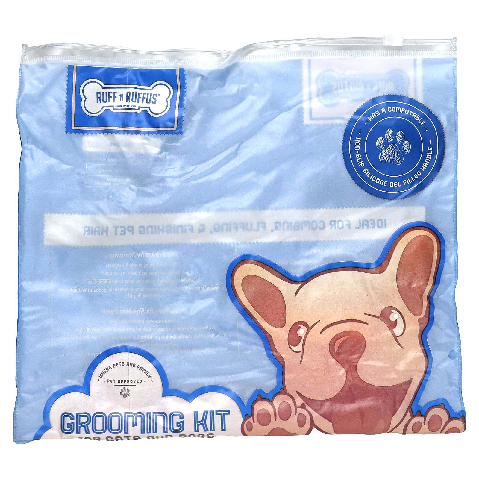 Ruff 'N Ruffus, Grooming Kit for Cats And Dogs, Blue, 1 Silicone Gel Filled Handle - Image 1