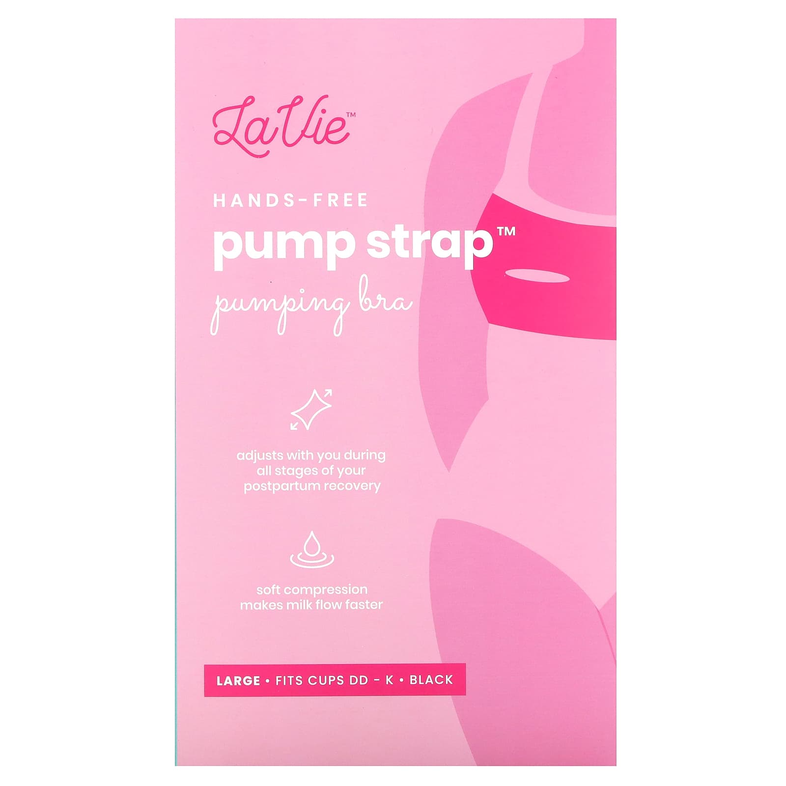 LaVie, Pump Strap, Hands-Free Pumping Bra, Large, Black, 1 Count - Image 1