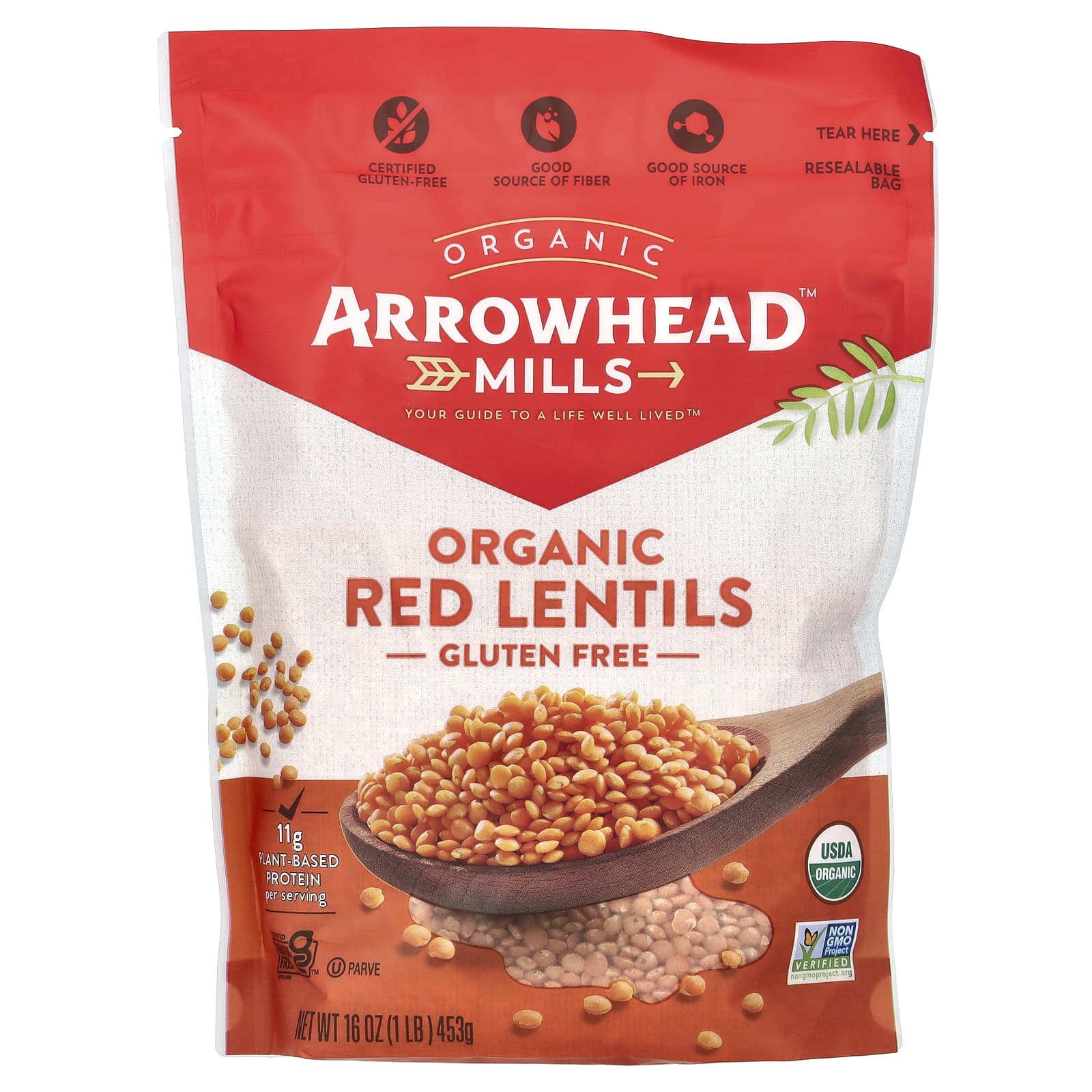 Organic Red Lentils, 16 oz - Gluten-Free, High in Fiber and Protein - Image 1