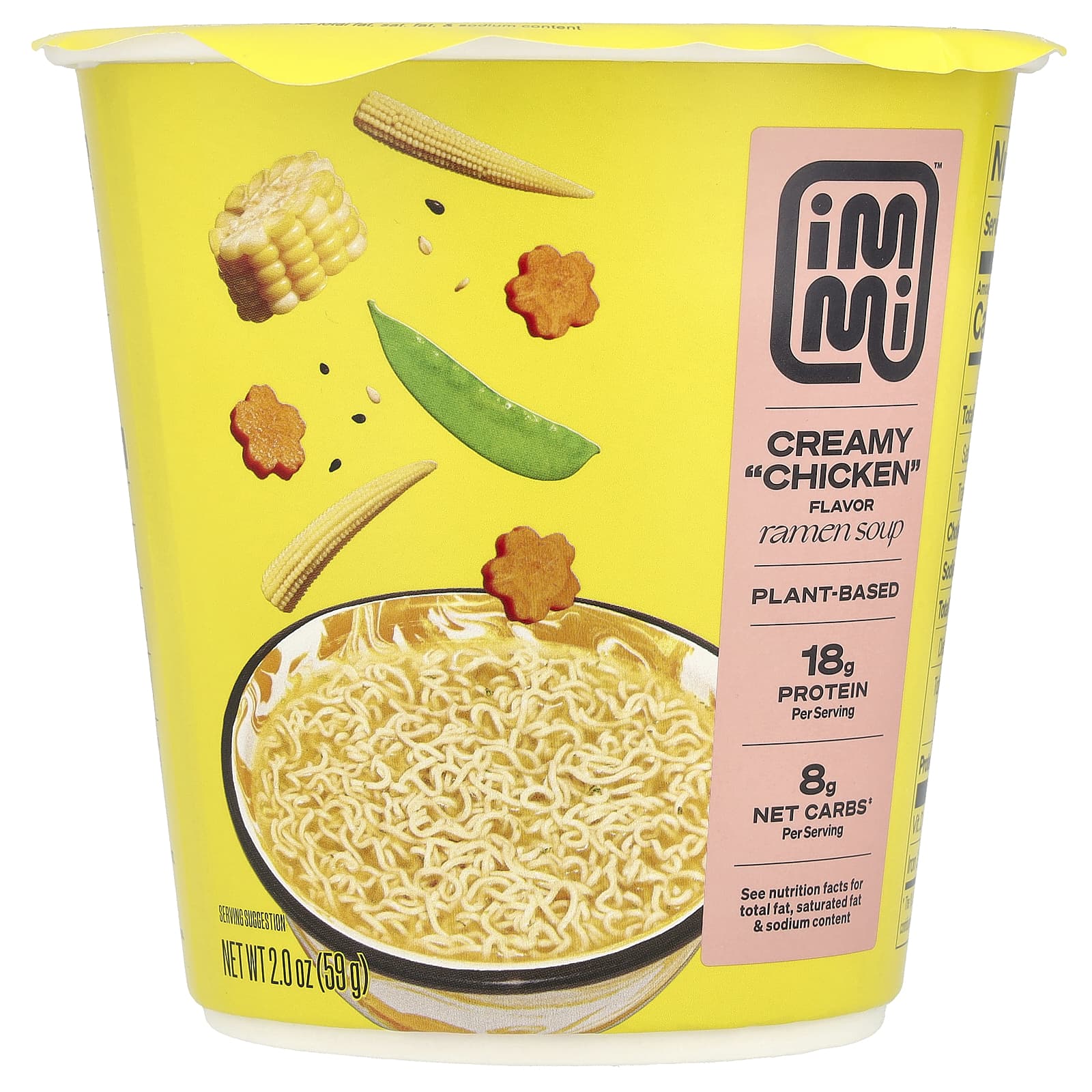 Immi Creamy Chicken Cup Ramen Soup, 2 oz, Plant-Based Protein - Image 1