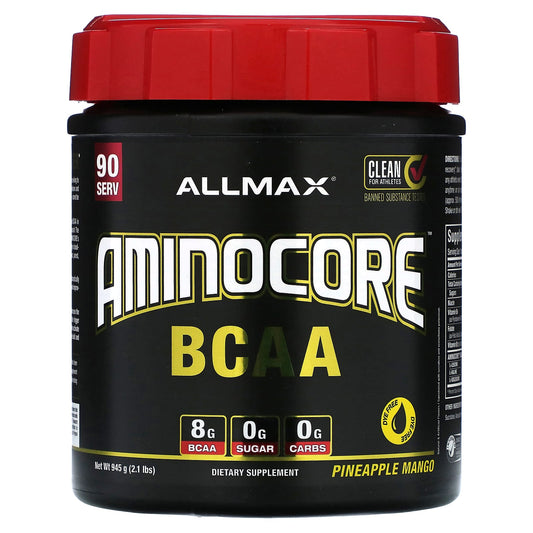 ALLMAX AMINOCORE BCAA Supplement, 9:6:5 Ratio, Pineapple Mango - Image 1