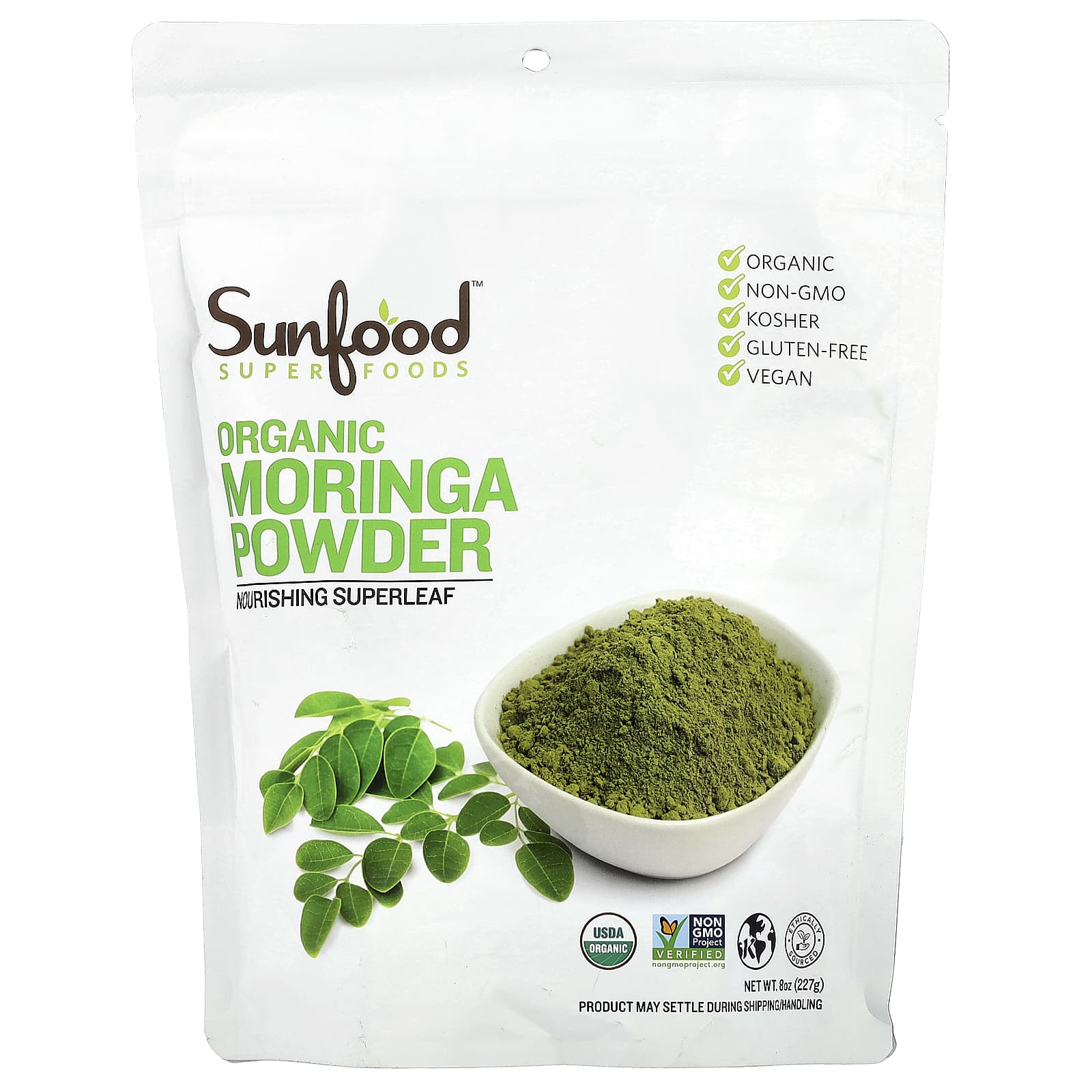 Sunfood, Organic Moringa Powder, 8 oz (227 g) - Image 1