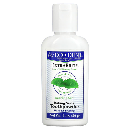 EcoDent Baking Soda Tooth Powder, Fluoride Free, Dazzling Mint, 2 oz - Image 1