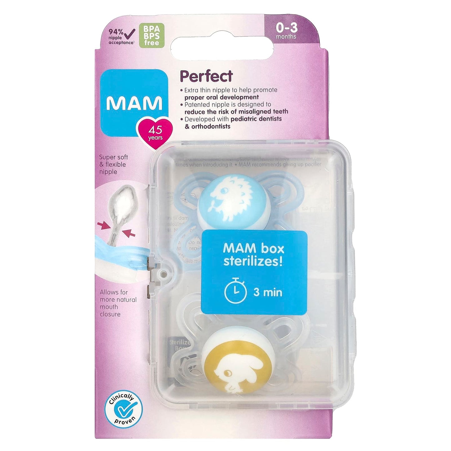 MAM, Perfect Pacifier, 0-3 Months, Boy, 2 Count - Image 1