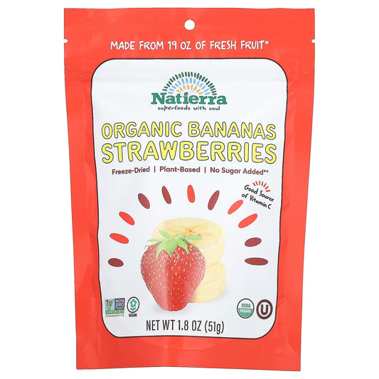 Natierra, Organic Freeze-Dried Bananas and Strawberries, 1.8 oz (51 g) - Image 1