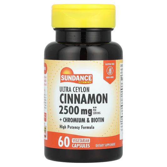 Sundance Vitamins, Ultra Ceylon Cinnamon + Chromium & Biotin, 60 Vegetarian Capsules - Image 1