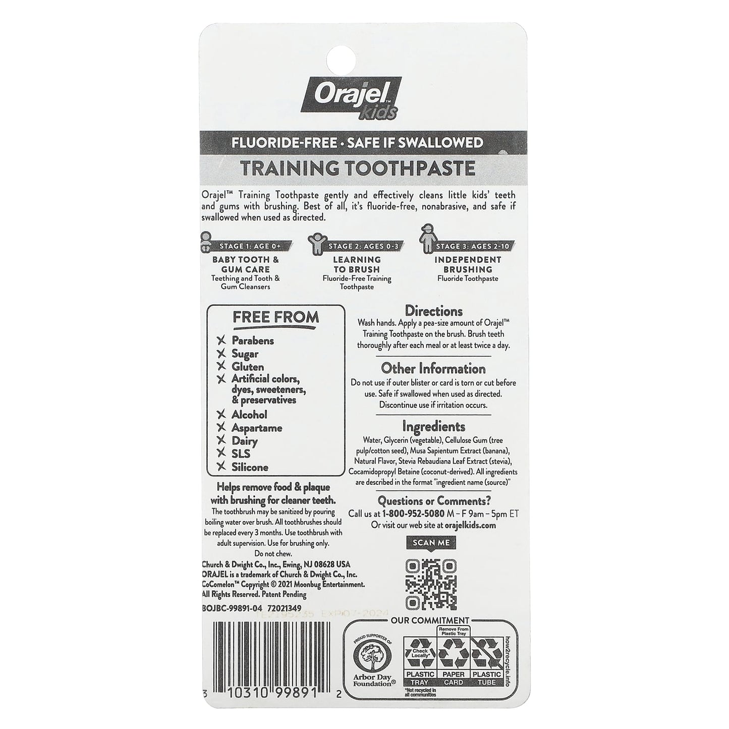 Orajel, Kids, Cocomelon Training Toothpaste with Toothbrush, Fluoride-Free, 0-3 Years, Watermelon, 2 Piece Set, 1 oz (28.3 g) - Image 2