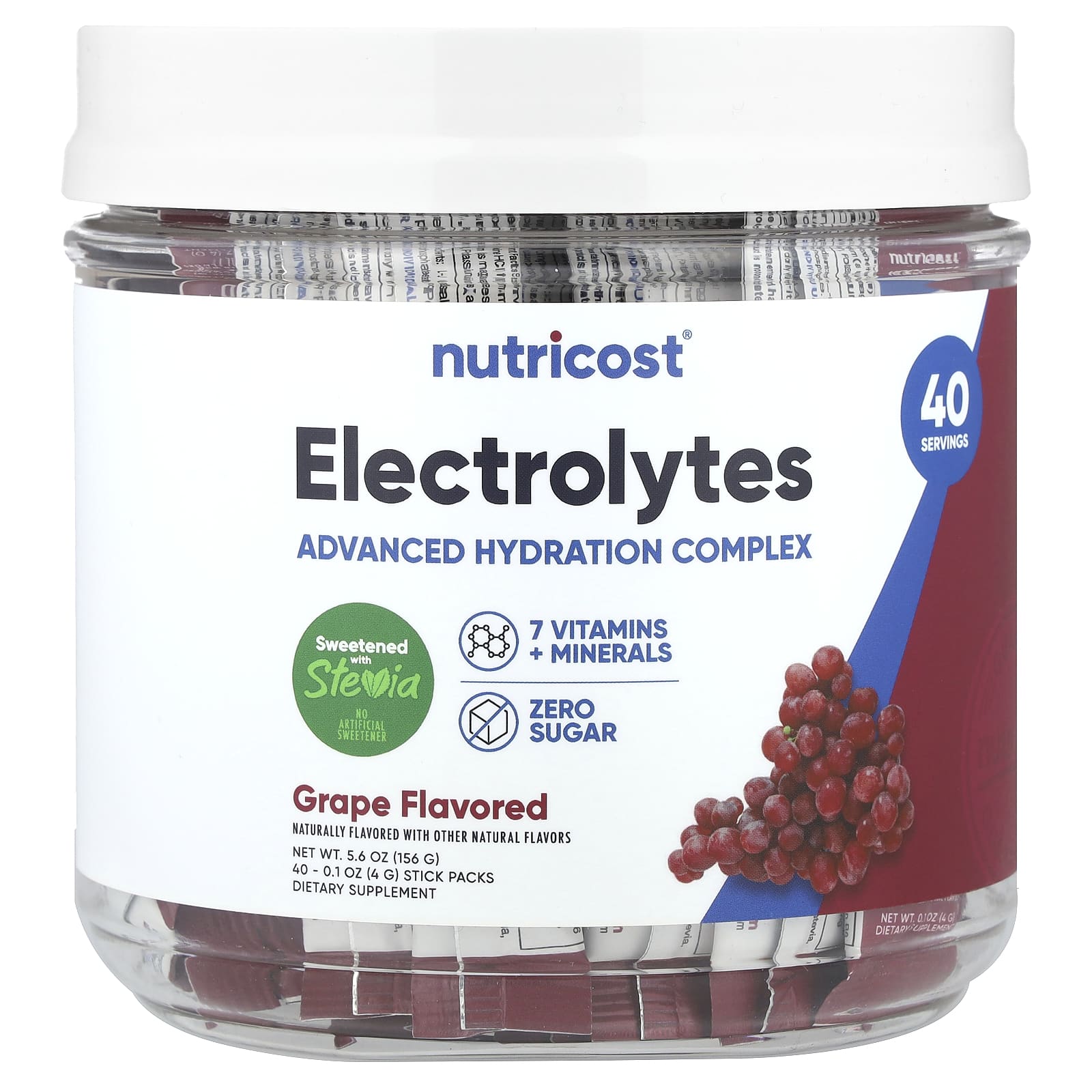 Nutricost, Electrolytes, Advanced Hydration Complex, Grape, 40 Stick Packs, 0.1 oz (4 g) Each - Image 1