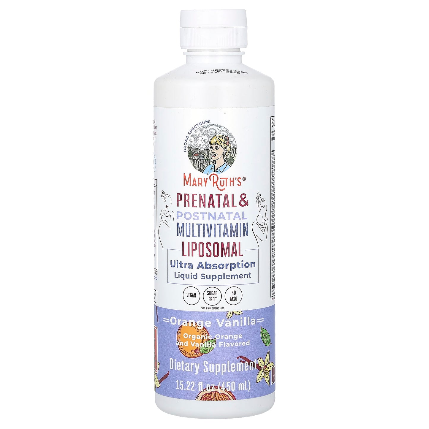 MaryRuth's, Prenatal & Postnatal Multivitamin Liposomal, Orange Vanilla, 15.22 fl oz (450 ml) - Image 1