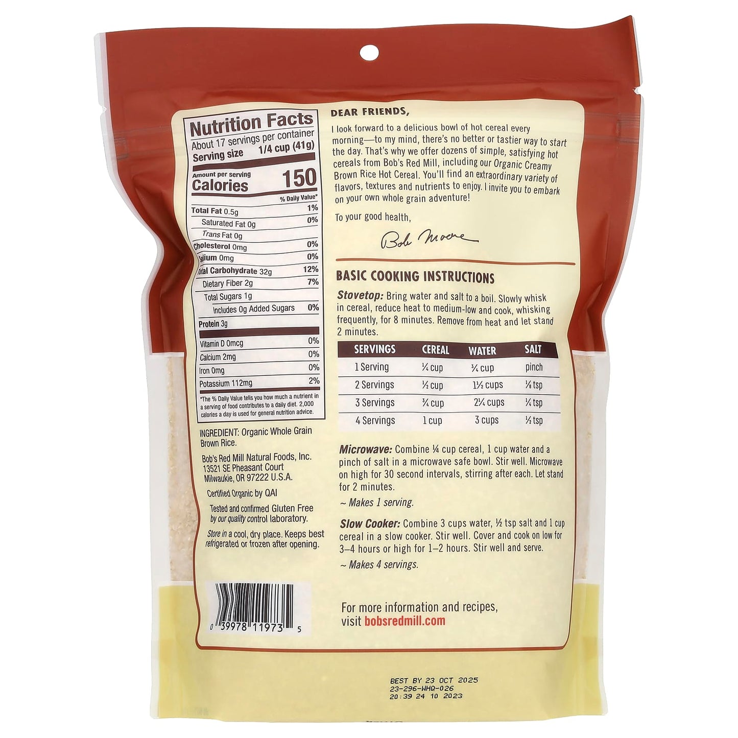 Bob's Red Mill Organic Creamy Brown Rice Hot Cereal 24 oz - Image 2