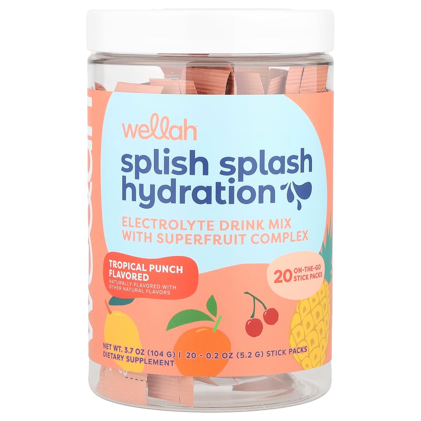 Wellah, Splish Splash Hydration, Tropical Punch, 20 Stick Packs, 0.2 oz (5.2 g) Each - Image 1