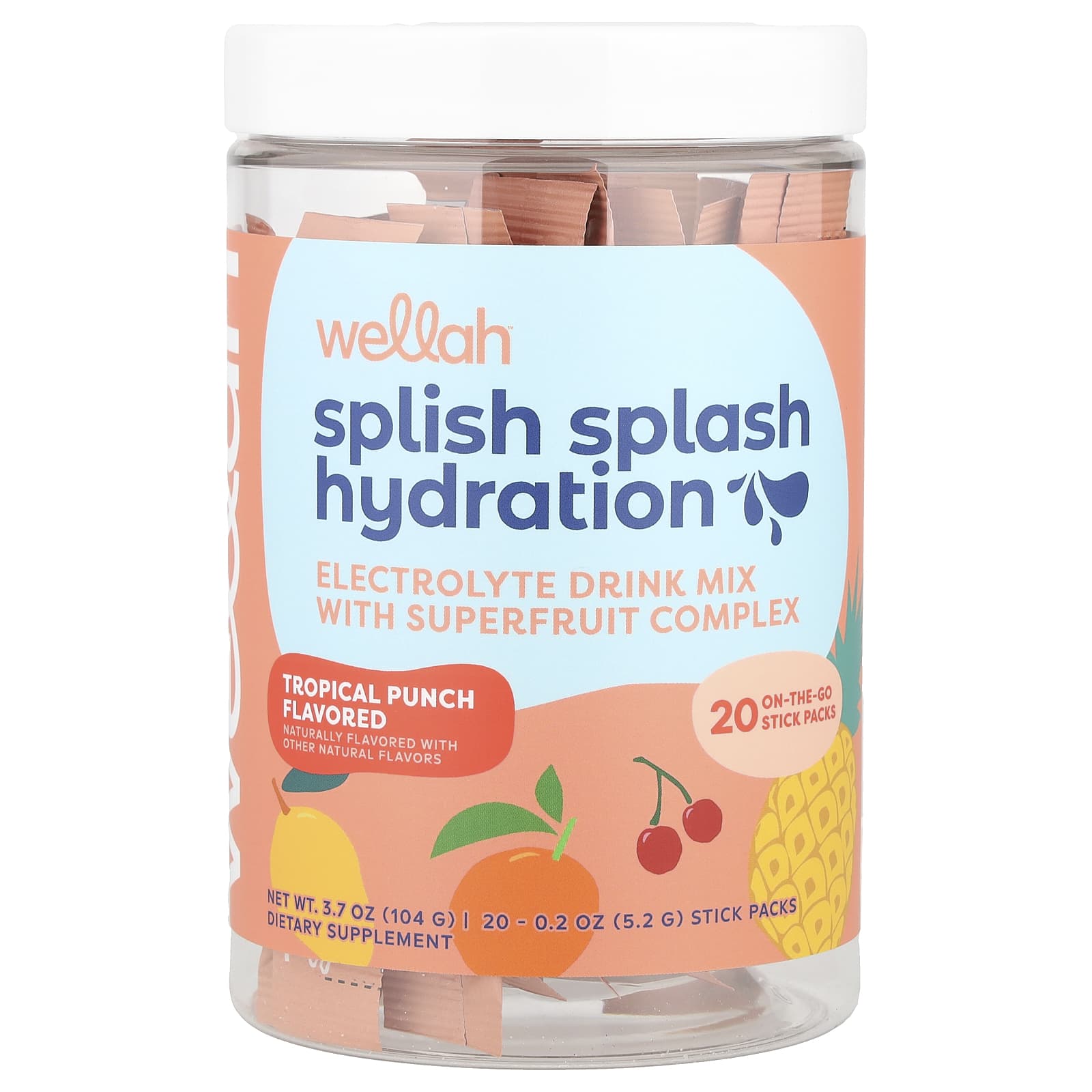 Wellah, Splish Splash Hydration, Tropical Punch, 20 Stick Packs, 0.2 oz (5.2 g) Each - Image 1