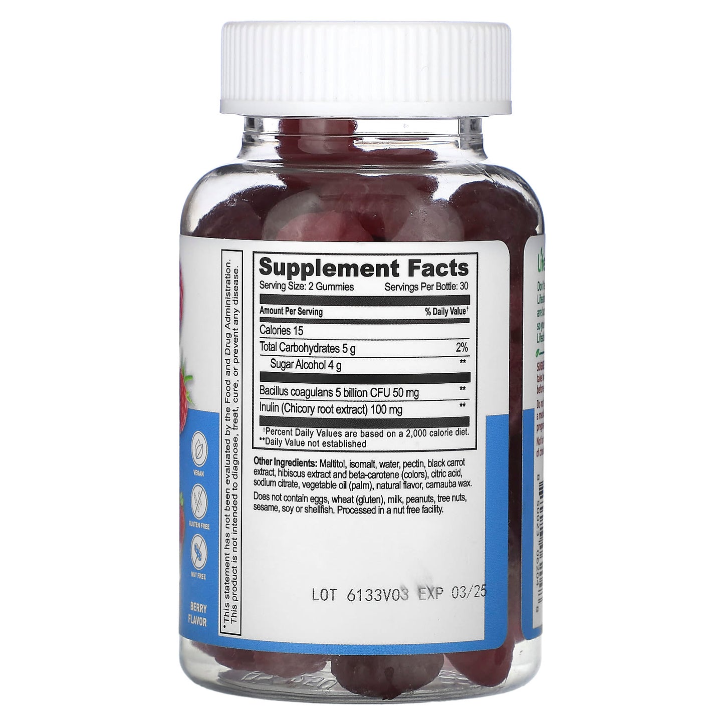Lifeable, Probiotic with Prebiotic Fiber Gummies, Sugar Free, Berry, 60 Gummies (2.5 Billion CFU per Gummy)