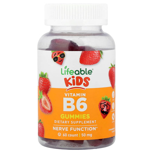 Lifeable, Kids Vitamin B6 Gummies, Strawberry, 60 Gummies (50 mg per Gummy)