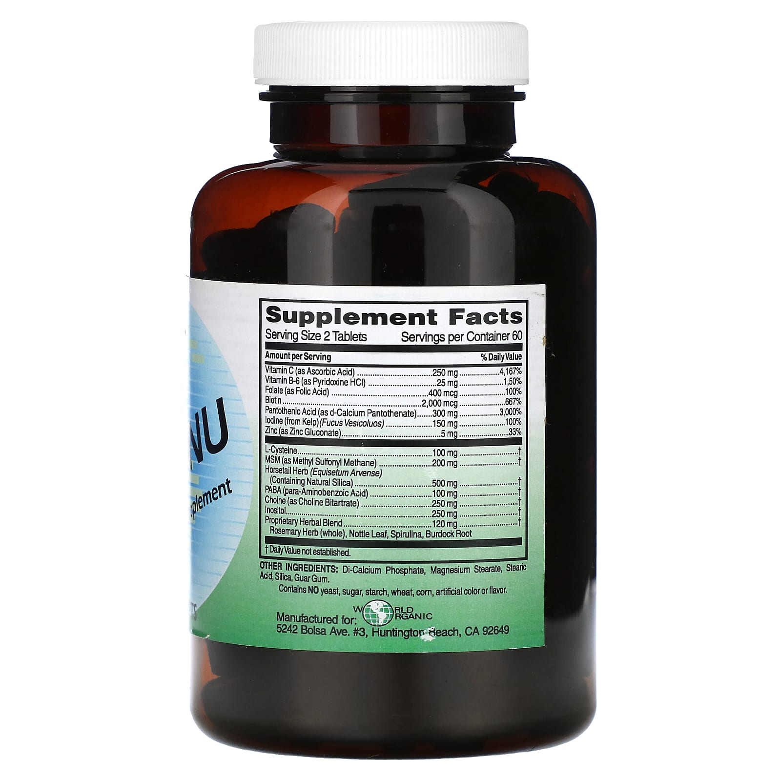 World Organic, HAIR-NU, 120 Tablets - Image 2