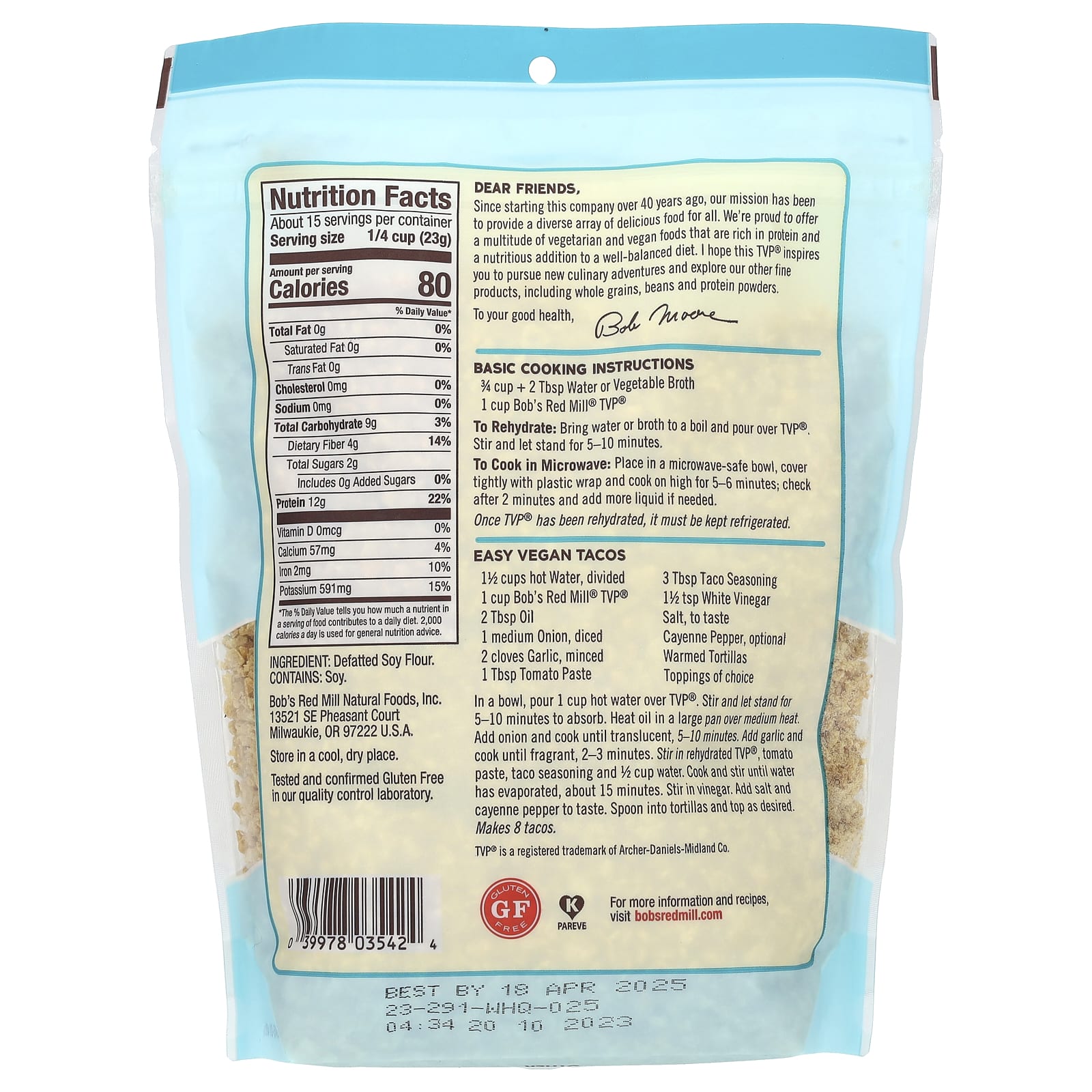Gluten-Free TVP by Bob's Red Mill - 12 oz Resealable Pack - Image 2