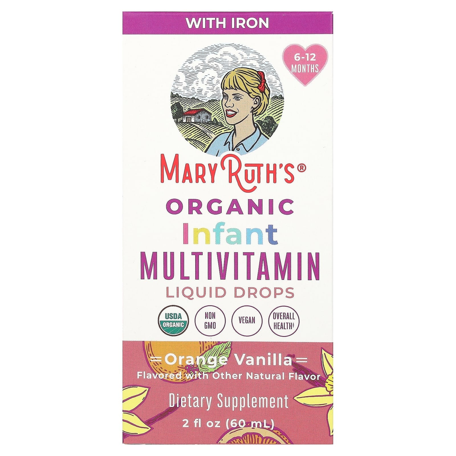 MaryRuth's, Organic Infant Multivitamin Liquid Drops, 6 - 12 Months, Orange Vanilla, 2 fl oz (60 ml) - Image 1