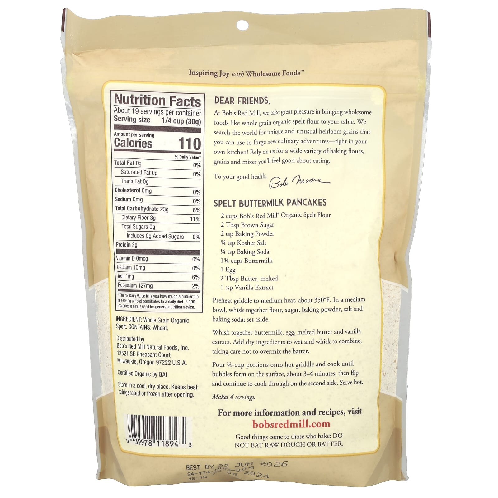 Bob's Red Mill Organic Spelt Flour | Whole Grain, Non-GMO, 20 oz - Image 2