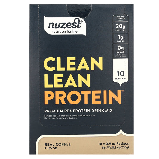 Nuzest, Clean Lean Protein, Real Coffee, 10 Packets, 0.9 oz (25 g) Each - Image 1