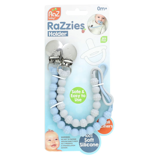 RaZbaby, RaZzies Pacifier Holder, 0m+, Blue/Grey, 2 Holders - Image 1