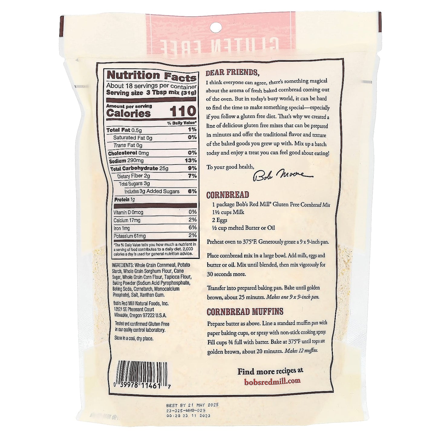 Gluten-Free Cornbread Mix by Bob's Red Mill, 20 oz, Ready in Minutes - Image 2