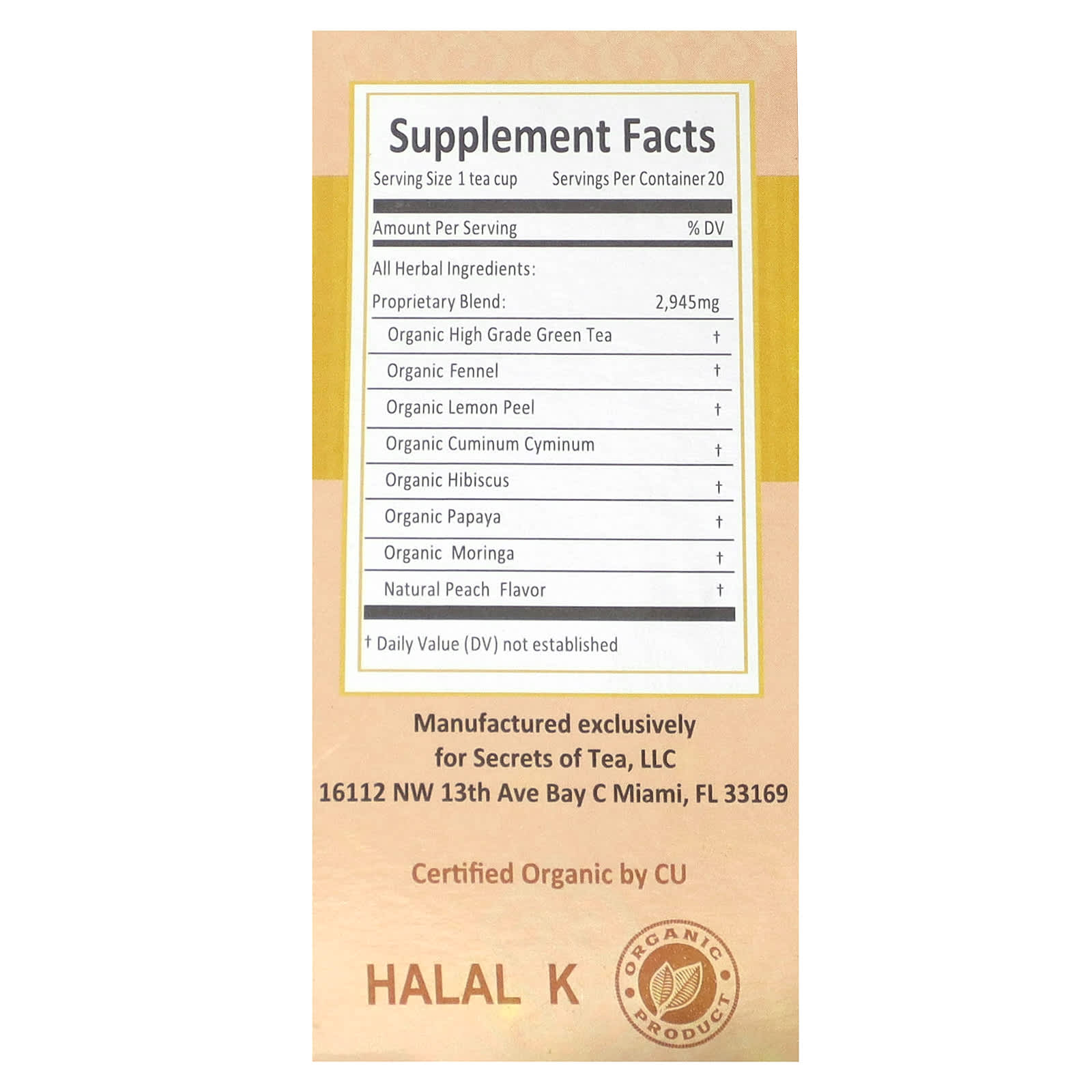 Secrets of Tea, Organic Mummy Magic Weight-Loss Tea, Peach, 20 Tea Bags, 1.05 oz (30 g) - Image 2