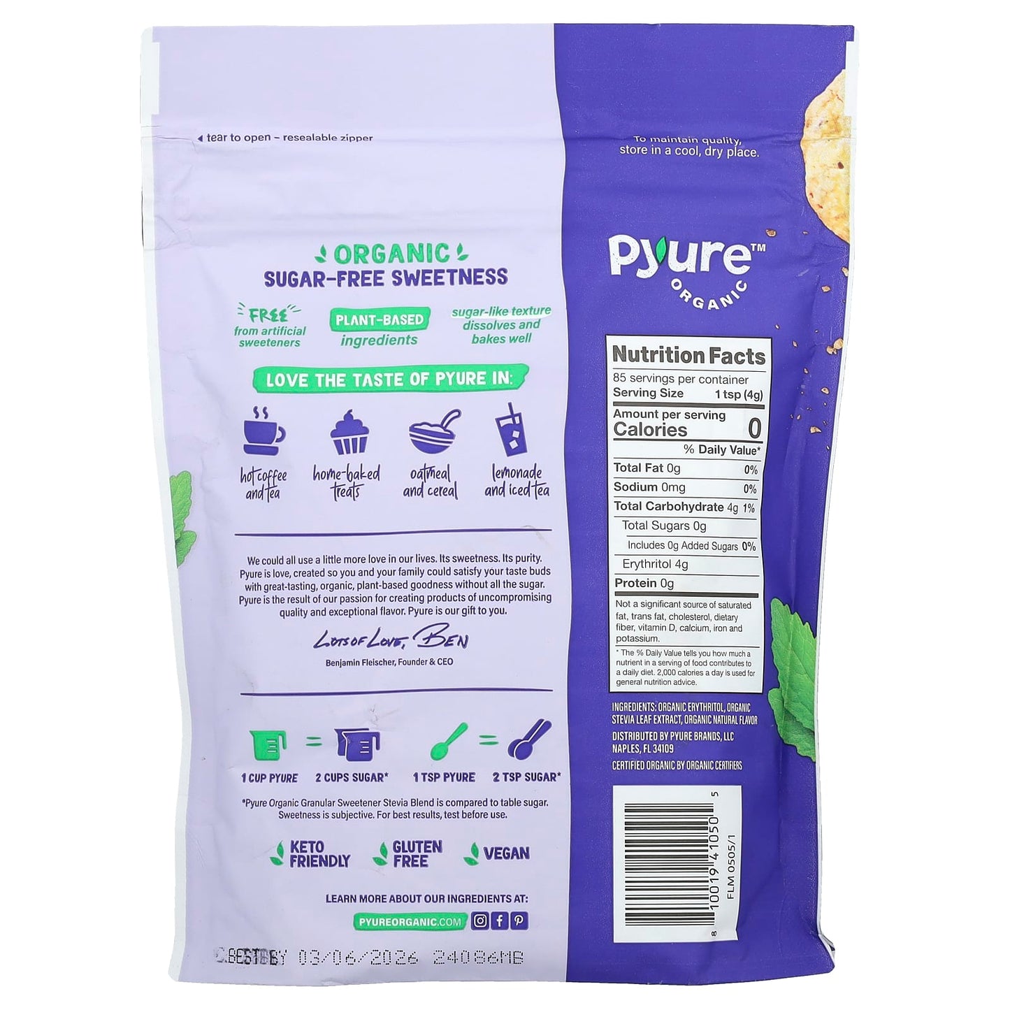 Pyure, Organic Granular Sweetener, Stevia Blend, 12 oz (340 g) - Image 2