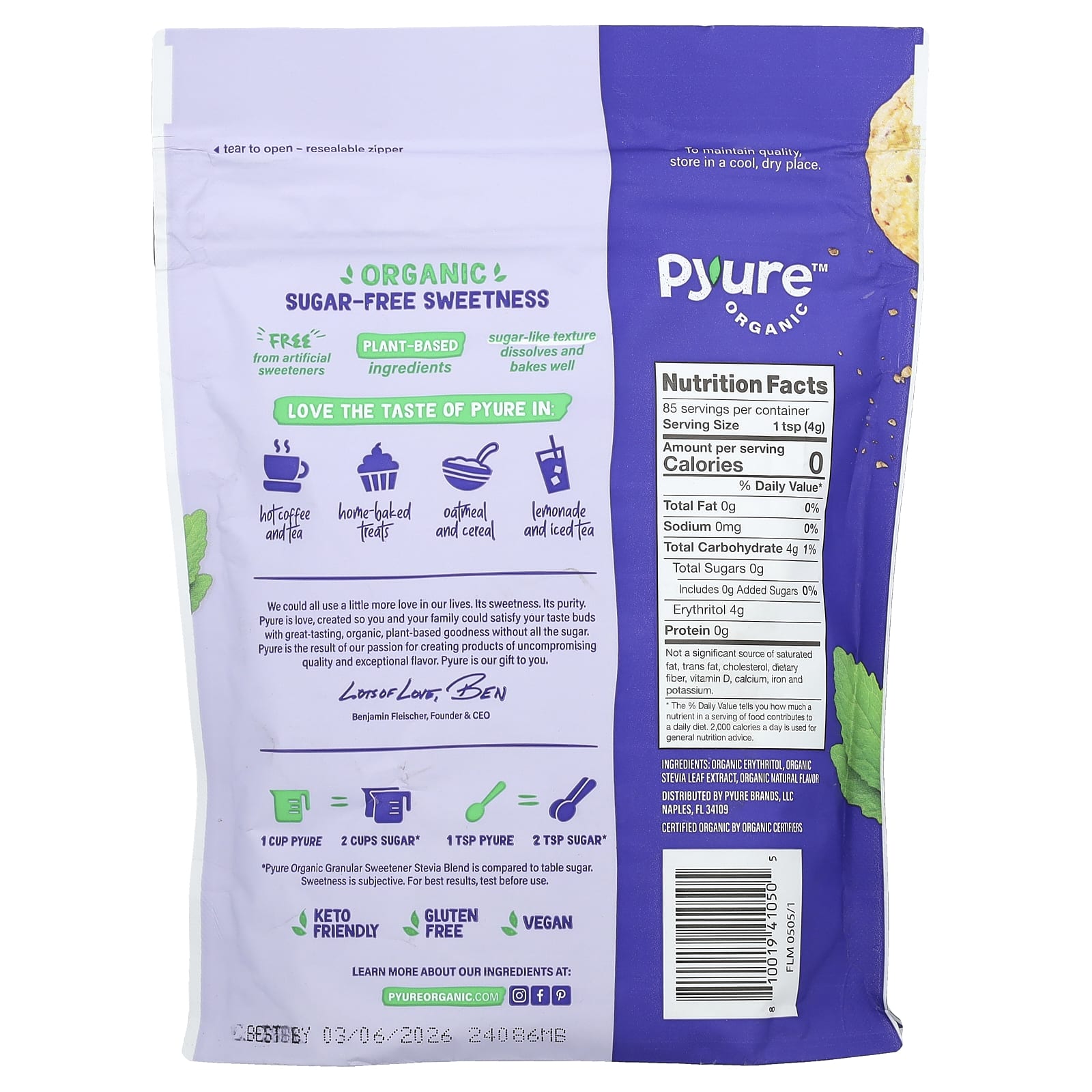 Pyure, Organic Granular Sweetener, Stevia Blend, 12 oz (340 g) - Image 2