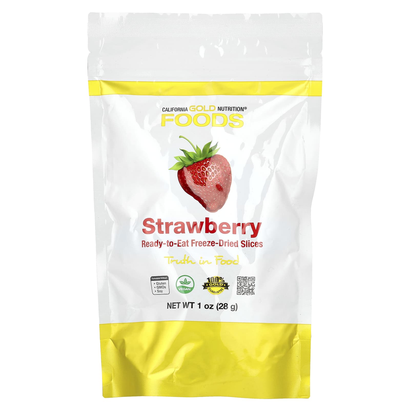 California Gold Nutrition Freeze-Dried Strawberries, 1 oz (28g) - Vegan & Vegetarian Snack - Image 1