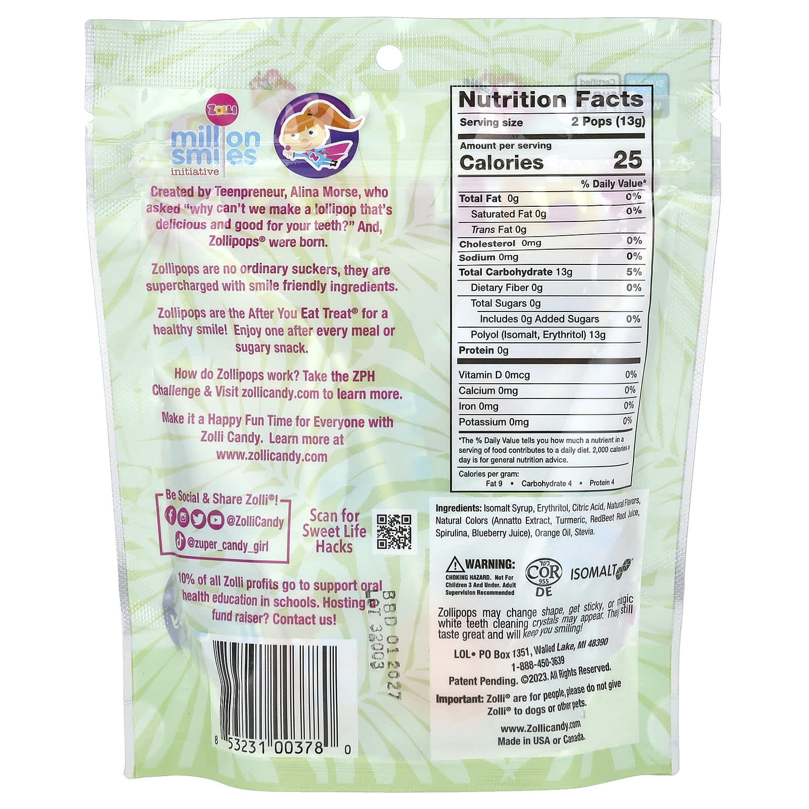 Zollipops, Original Clean Teeth Candy®, Tropical Fruit Flavors, 3.1 oz - Image 2