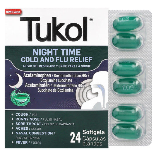 Tukol, Night Time Cold and Flu Relief, 24 Softgels - Image 1